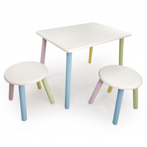 Детский комплект стол и два табурета круглых  (Белый, Белый, Цветной) в Троицке - troick.mebel-74.com | фото