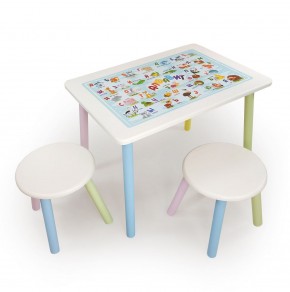Детский комплект стол и два табурета круглых с накладкой Алфавит (Белый, Белый, Цветной) в Троицке - troick.mebel-74.com | фото