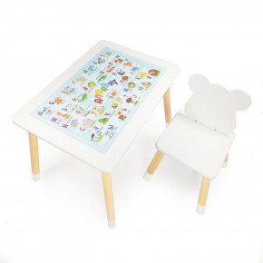 Комплект детской мебели стол и стул Мишутка с накладкой Алфавит (Белый/Белый/Береза) в Троицке - troick.mebel-74.com | фото