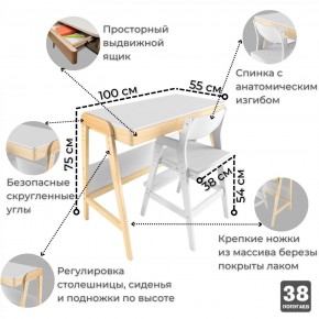 Комплект растущий стол и стул 38 попугаев «Вуди» (Белый, Без покрытия) в Троицке - troick.mebel-74.com | фото