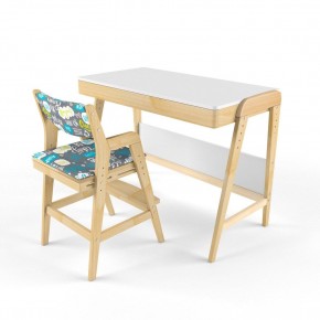 Комплект растущий стол и стул с чехлом 38 попугаев «Вуди» (Белый, Береза, Салют) в Троицке - troick.mebel-74.com | фото