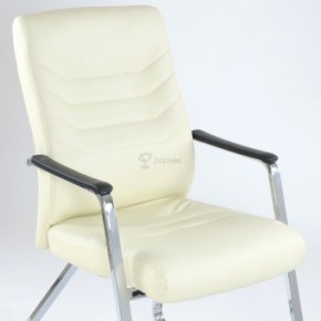 Кресло Barneo K-25 для посетителей и переговорных (хром, бежевая экокожа) в Троицке - troick.mebel-74.com | фото