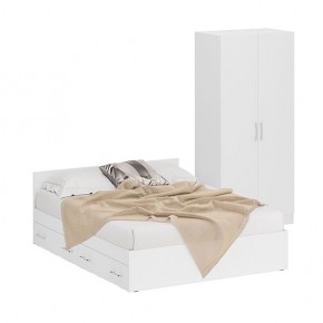 Кровать с ящиками 1600 + Шкаф 2-х створчатый Стандарт, цвет белый, ШхГхВ 163,5х203,5х70 + 90х52х200 см., сп.м. 1600х2000 мм., б/м, основание есть в Троицке - troick.mebel-74.com | фото