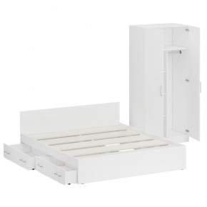 Кровать с ящиками 1800 + Шкаф 2-х створчатый Стандарт, цвет белый, ШхГхВ 183,5х203,5х70 + 90х52х200 см., сп.м. 1800х2000 мм., б/м, основание есть в Троицке - troick.mebel-74.com | фото