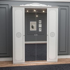 Шкаф 4-х дверный с зеркалами (12.244) Грация (белый/серебро) в Троицке - troick.mebel-74.com | фото