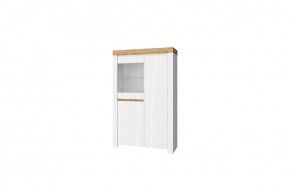 Шкаф с витриной 1V2D, TAURUS, цвет белый/дуб вотан в Троицке - troick.mebel-74.com | фото