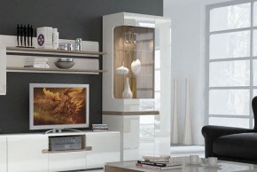 Шкаф с витриной 3D/TYP 01L, LINATE ,цвет белый/сонома трюфель в Троицке - troick.mebel-74.com | фото